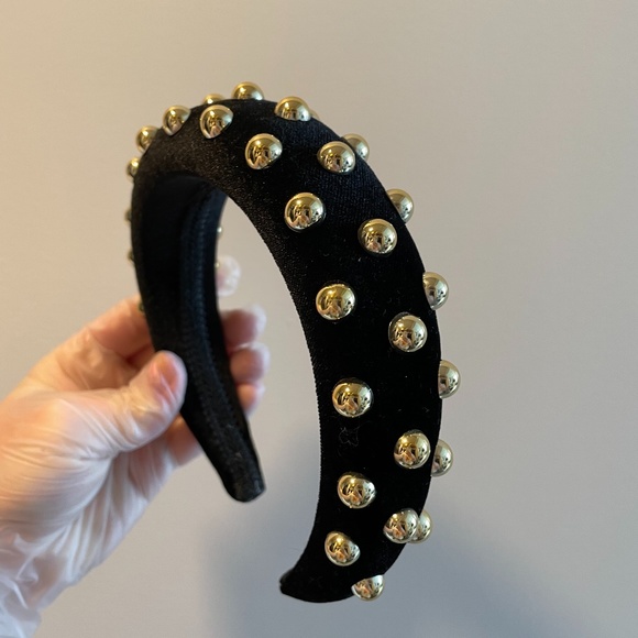 Black velvet Blair Waldorf headband with gold balls